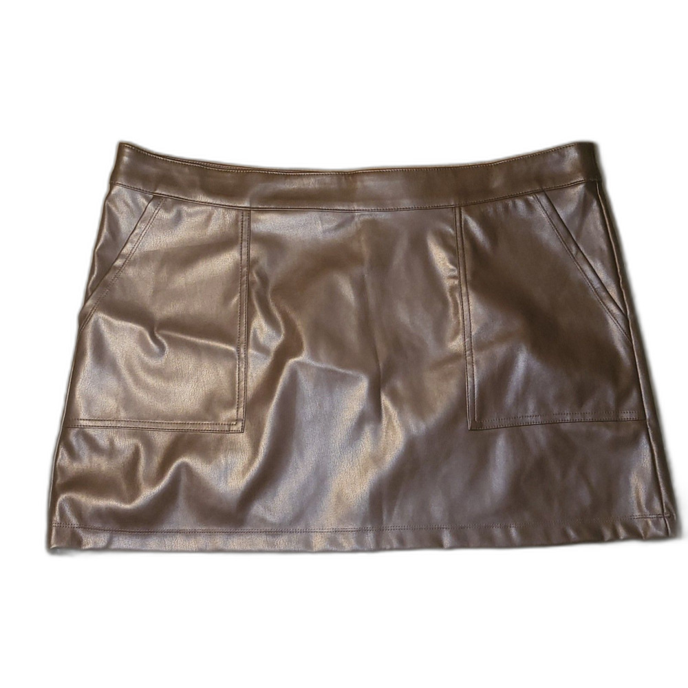 A New Day Brown Pleather Mini Skirt NWT sz 18 - Picture 2 of 3